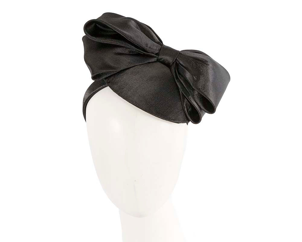Black satin fascinator with big bow by Max Alexander